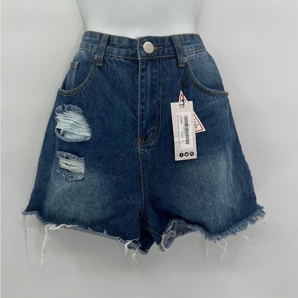 BOOHOO TALL DISTRESSED FRAYED JEAN SHORTS SZ 8 NWT
